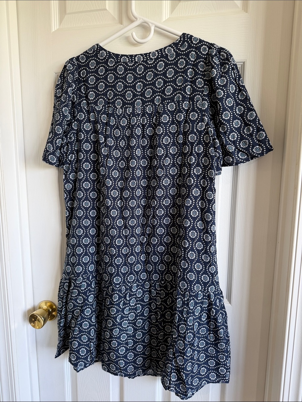 NWT LOFT Navy Printed Short Sleeve Tiered Mini Dress - Picture 12 of 12